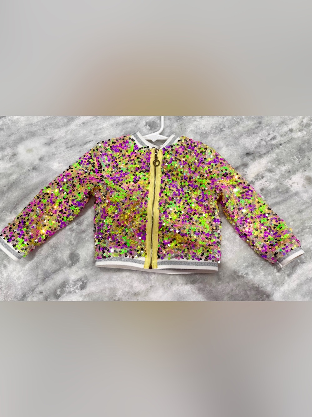Baby Sara Girls Sequin Zip-Up Bomber Jacket in Yellow